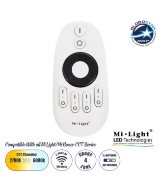 GloboStar® 71402 FUT006 Mi-Light Ασύρματο Χειριστήριο RF 2.4Ghz 4 Group για όλα τα Μονόχρωμα & CCT Mi-BOXER Controller DC 3V 2 x AAA - IP20 Λευκό Μ10.8 x Π5.4 x Υ2cm - 5 Years Warranty